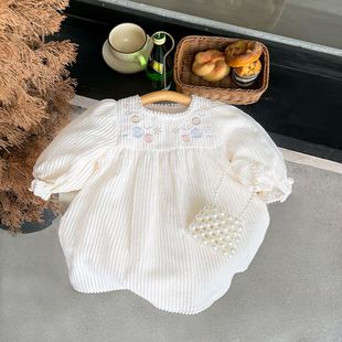 Ins New Spring Wear Baby Baby Girl Baby Embroidered Lacquer Bubble Long Sleeve Pit Name Lady Long Skirt