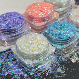 Japanese and Korean magic color ice transparent laser large sequins glitter coarse powder toy flowing hemp DIY material accessories nail art accessories