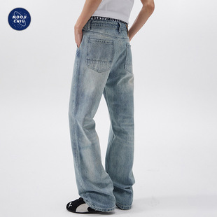 Muqiu Men's Wear ∠ Spring and Summer 2025 New American High Street Retro Washed Jeans Men's Straight Casual Long Pants