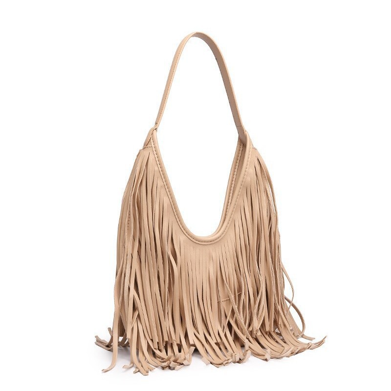 Ethnic style retro frosted tassel handbag for women, Korean style millennial hot girl Y2K personalized shoulder bag.