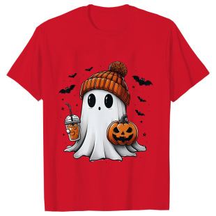 Little Boo Drinking Coffee Halloween Spooky Season Shirt Wom