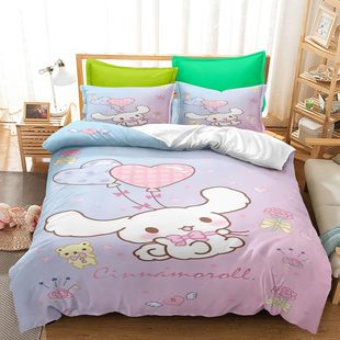 Amazon cross-border bedding for teenagers cartoon rabbit flower down suit art three-piece set