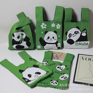 Internet Celebrity Grandpa Panda Knitted Bag Handbag National Treasure Handbag All-match Wrist Bag Hand Gift Bag Women's Bag
