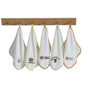 New Cute Animal Embroidered Square Towel Baby Coral Fleece Towel Soft Absorbent Kindergarten Household Small Square Towel