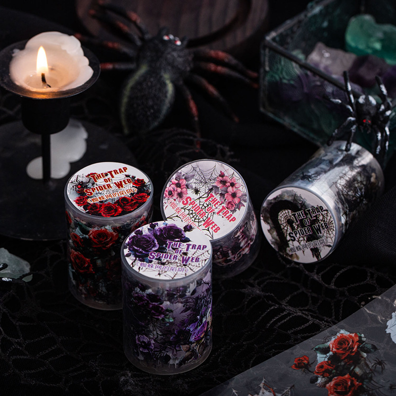 Spider Web Trap Series Die-Cut Tape Theme Dark Gothic Style 4 Types of Journal Stickers
