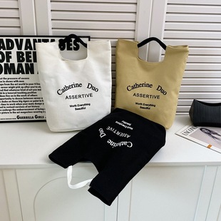 Fashion Simple Contrast Color Hand Bag Large Capacity Canvas Bucket Bag Going to Work Lunch Box Bag Women's Cloth Bag