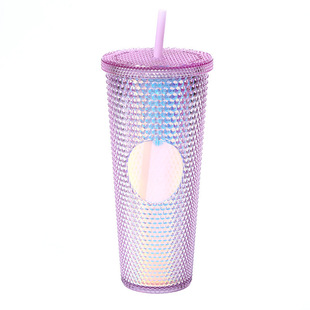 Cross-border in stock net red diamond durian cup large capacity double-layer plastic cup simple colorful male and female water cup wholesale
