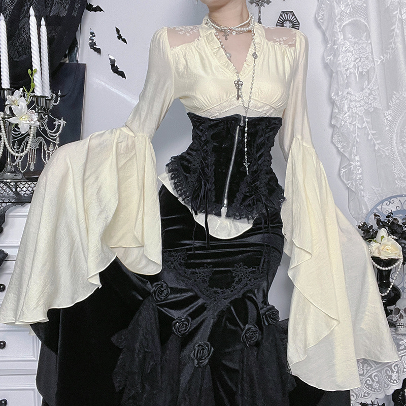 Cf25241V-Neck Palace Style Long-Sleeved Top Autum New Song Doll Halloween Versatile Jacket