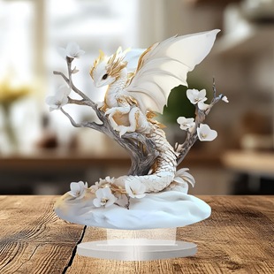 Cross-border Hot Selling Bohemian Style White Dragon and Peach Blossom 2D Acrylic Ornaments Office Home Decoration Ornaments