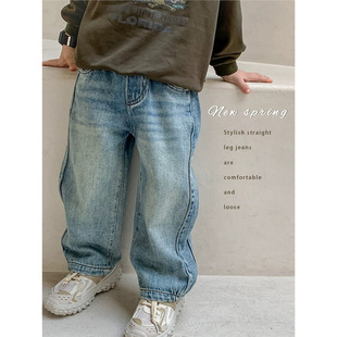 South Korea Spring Children's Wear Boys Pants 2025 New Boys' Stylized Jeans Children's Retro Straight Pants Trendy