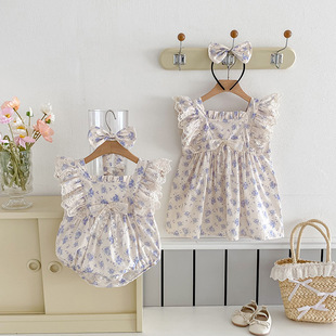 2025 Baby Summer Одежда для новорожденных Летающие рукава треугольник Харское платье для девочек Принцесса Тонкий сестринский костюм