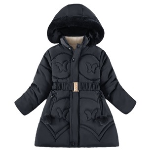 Foreign Trade Explosions New Winter Girl's Cotton-padded Clothes Korean Style Middle and Large Children's Thickened fleece-lined Mid-length Tight Waist Cotton-padded Coat