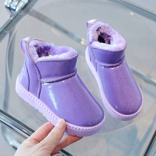 Girls' snow boots 2024 winter new children's boots fleece-lined men's cotton shoes waterproof non-slip small short boots