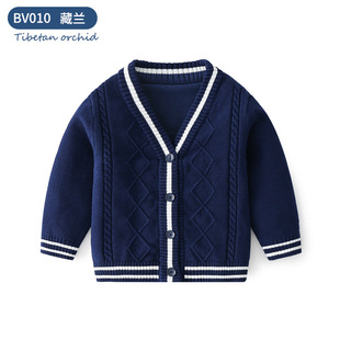 Thickened Pure Cotton Baby Sweater Class A Solid Color Knitted Children's Sweater Cardigan Spring and Autumn College Style V-Neck Baby Cardigan