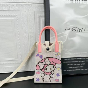 Niche Design Cute Panda Mini Knitted Mobile Phone Bag Women's All-match Portable Knitted Shoulder Crossbody Bag Small Square Bag