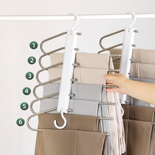 Wholesale stainless steel pants rack non-slip clothes rack home storage pants multi-functional folding telescopic magic hanging pants clip