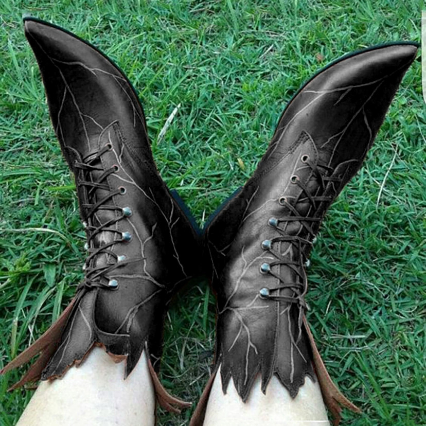 Halloween Amazon Independent Station Cross-Border New European and American Retro Wedding Gothic Style Elf Boots Tree Spirit Leaf Boots