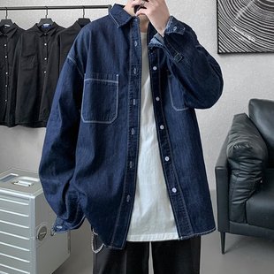 Long-sleeved Korean-style trendy high-end men's oversize work shirt loose all-match casual Denim shirt coat
