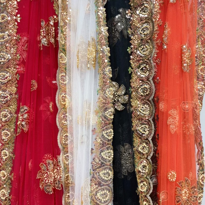 New Antique Style Pure Handmade Sequin Embroidered Shawl Veil Exotic Style Clothing Accessories Indian Dance Saree