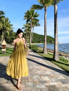 Holiday Style Design Sense Niche dress Women's Spring and Summer New Super Fairy Elegant Neck Backless Beach Long Skirt