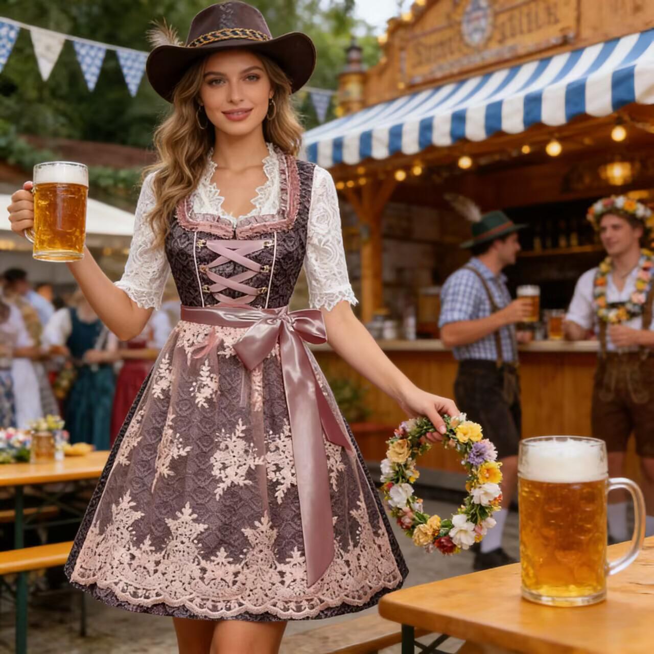 2025 Trade Germany Oktoberfest Clothing Bavarian Print Strap dress Maid suit