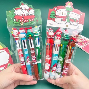 Cross-border Christmas press ballpoint pen cute cartoon Santa Claus multi-color neutral pen key mark medium oil pen