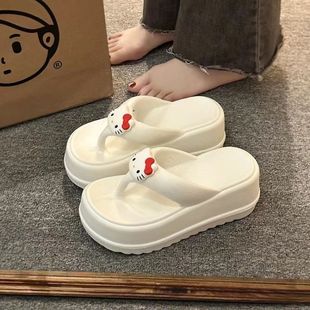 Cute KT Cat Flip Flops Women's Seaside Beach Shoes 2023 New Style Platform Thick Bottom Wedge Slippers Sandals