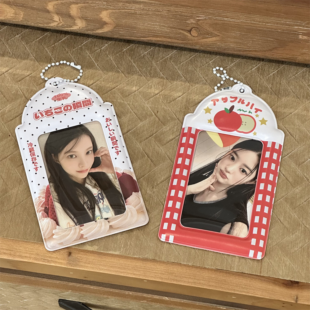 Ins-Style Cream Strawberry Plaid Apple 3inch Card Holder Polaroid Idol Photo Card Campus Card Storage Display Pendant