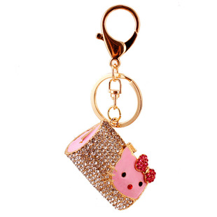European and American fashion creative cute diamond cartoon cat head shape handbag key chain metal pendant accessories 459