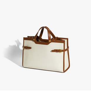 Foreign Trade Bag Women's Large Capacity Double Handle Magnetic Buckle Top Shoulder Tote Bag Handbag PU Canvas Spliced in stock