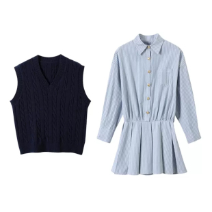 Striped Long Sleeve Shirt dress Children's 2025 New Early Spring Small Korean Style Wear College Style suit