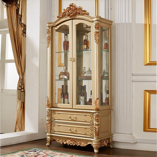 European style wine cabinet glass door double door living room decorative cabinet champagne gold restaurant wine cabinet display single door wine cabinet New