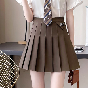Real Shot of Xia Xin British Preppy Style Fresh and Age-Reducing High-Waisted Pleated Skirt for Small People Black Card Color Chenille