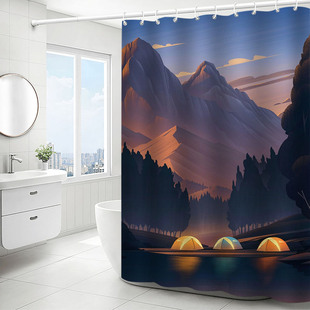 Shower curtain cross-border wholesale polyester 3d digital printing shower curtain waterproof shower curtain bathroom partition