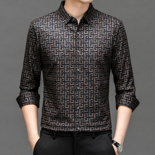 2024 Men's Traceless Long-sleeved Shirt Spring and Autumn Style Young and Middle-aged Business Casual Solid Color Stretch Shirt for Dad