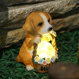 Cross-Border solar night light cute puppy ornaments American outdoor garden park animal luminous resin ornaments