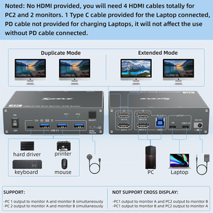 KVM-переключатель 2 монитор 2 компьютер USB двойной монитор USB 3.0 USB Type C KVM переключатель