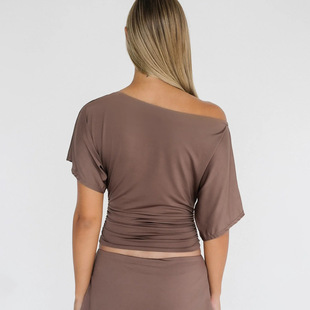 European and American Ins Style Asymmetrical Design Slanted Shoulder One-Line Collar Summer New Sexy Slimming Look Short-Sleeved Bottoming Top
