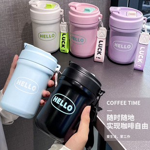 Double Drink Stainless Steel Coffee Thermos Cup 316 Straw with Tea Warehouse Household Water Cup High Color Value Portable Student Cup