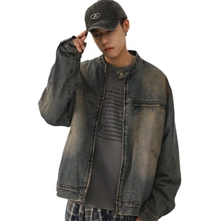 Niche retro washed distressed Denim coat men's 2023 Spring and Autumn New loose casual jacket men's top