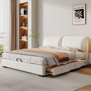 Elephant Ears multi-functional real leather bed modern simple light luxury double wedding bed storage master bedroom big bed factory wholesale