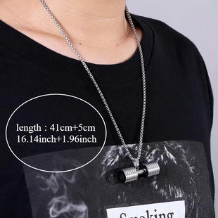 Cross-border fashion men's dumbbell fitness necklace stainless steel pendant barbell European fashion jewelry domineering couple