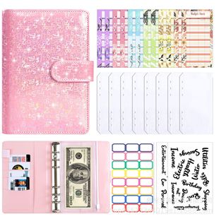 Cross-border a6 Laser Binder Leather Cash Deposit Book for Money Storage Removable Zipper Bag PU Loose-leaf Book Shell
