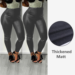 Cross-border PU leather pants women's thin leather pants sexy bright leather plus size high waist leggings women's outer wear stretch pencil pants