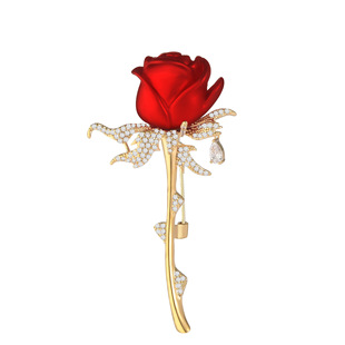 New Korean style elegant Red Rose Zircon corsage high-end luxury copper plated gold brooch suit accessories for women