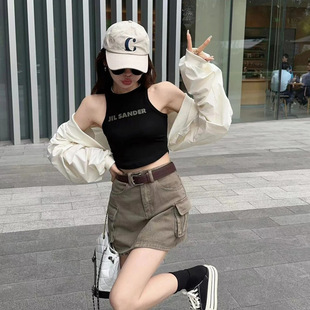 American Retro Tooling Denim Skirt Women's 2023 Summer New Fashion Design High Waist A- line Short Skirt Trendy