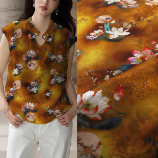 "XYS011 Cui He Tu" Guofeng All-rhyme Imitation Xiangyun Yarn Fabric Coat dress Cheongsam Fabric