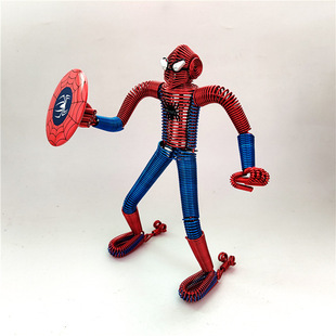 [Spider-Man] aluminum line children's cartoon image Spider-Man model folk handmade