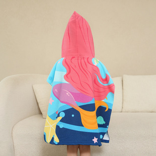 Cross Border Printed Beach Towel Shawl Cape Bathrobe Microfiber Quick-drying Convenient Absorbent Bath Towel Hooded Bathrobe for Women