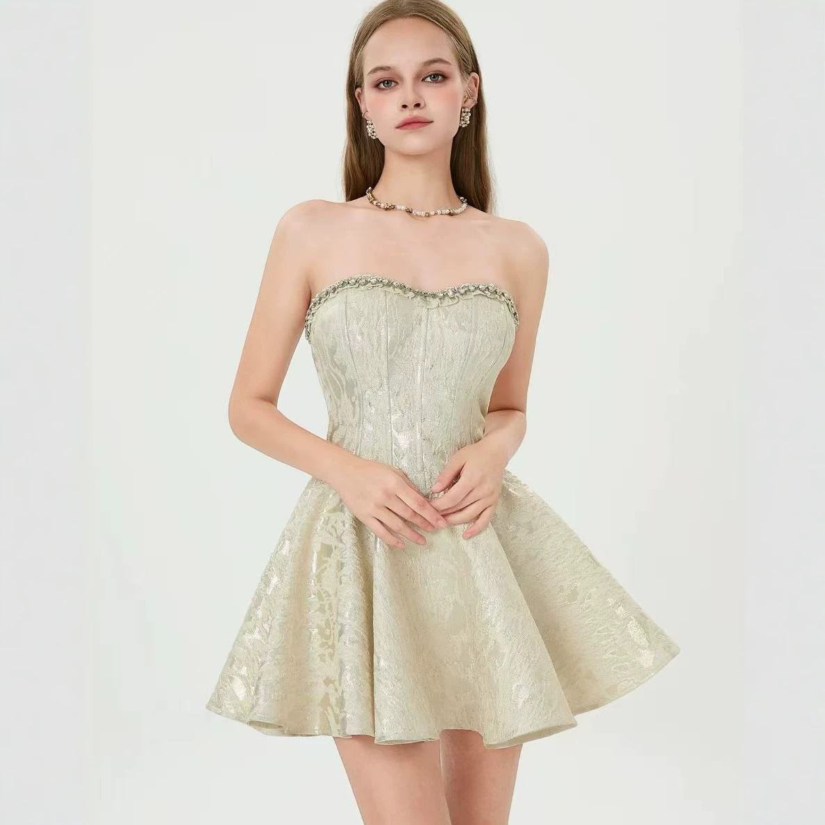 Strapless Dress for Women with a High-End Feel, Heavy Craftsmanship, Engagement Dress, Coming-Of-Age Ceremony Dress, French-Style Party Dress, Birthday Dress